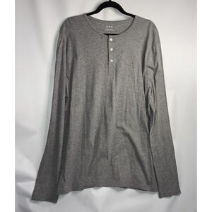 APC Men's Henley Neck T-Shirt Long Sleeve Size XL Light Heather Gray 100% Cotton